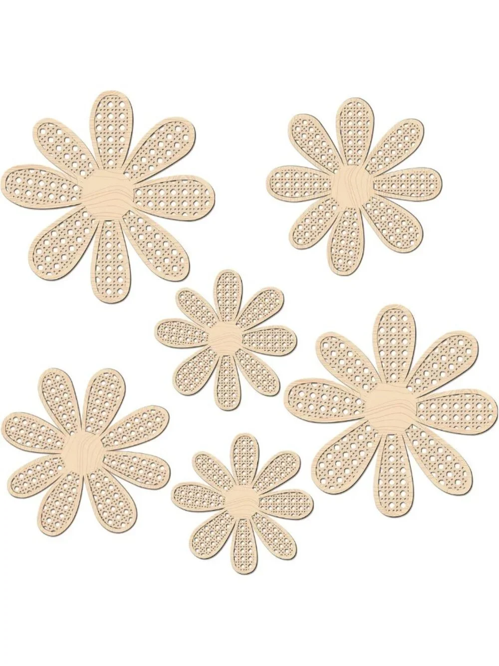 Boho Wooden Daisy Flower Wall Decor Set - 6 Pcs Rustic Home Accent Decor